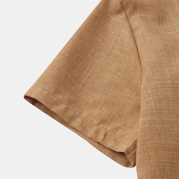 Chemise d'été en coton et lin à manches courtes et boutons pour homme avec poche Motif Buddha Stones