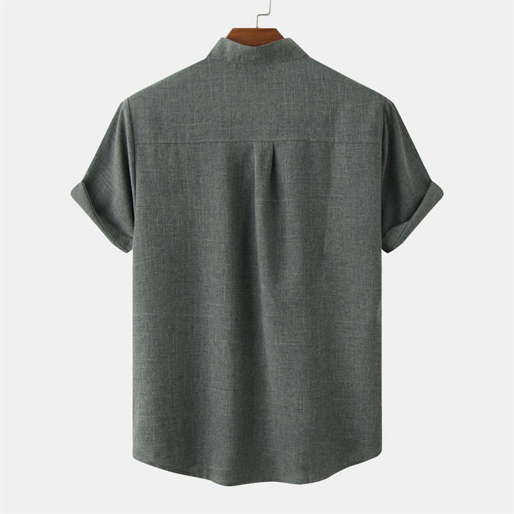Chemise d'été en coton et lin à manches courtes et boutons pour homme avec poche Motif Buddha Stones