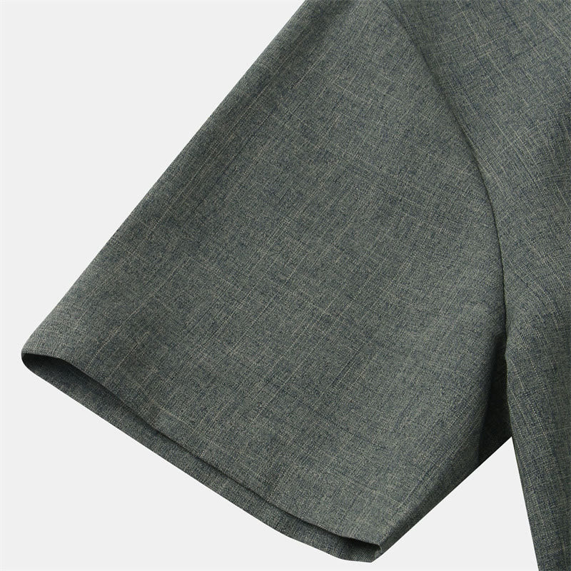 Chemise d'été en coton et lin à manches courtes et boutons pour homme avec poche Motif Buddha Stones