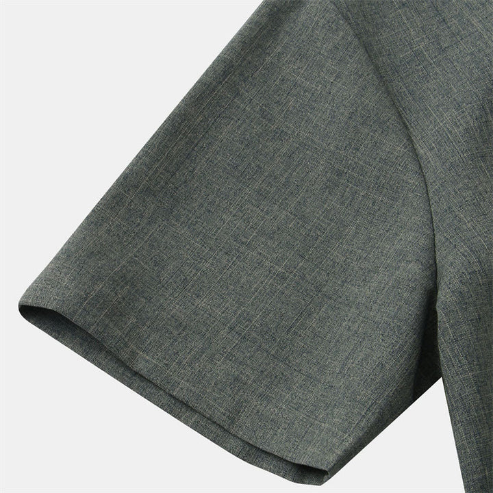 Chemise d'été en coton et lin à manches courtes et boutons pour homme avec poche Motif Buddha Stones