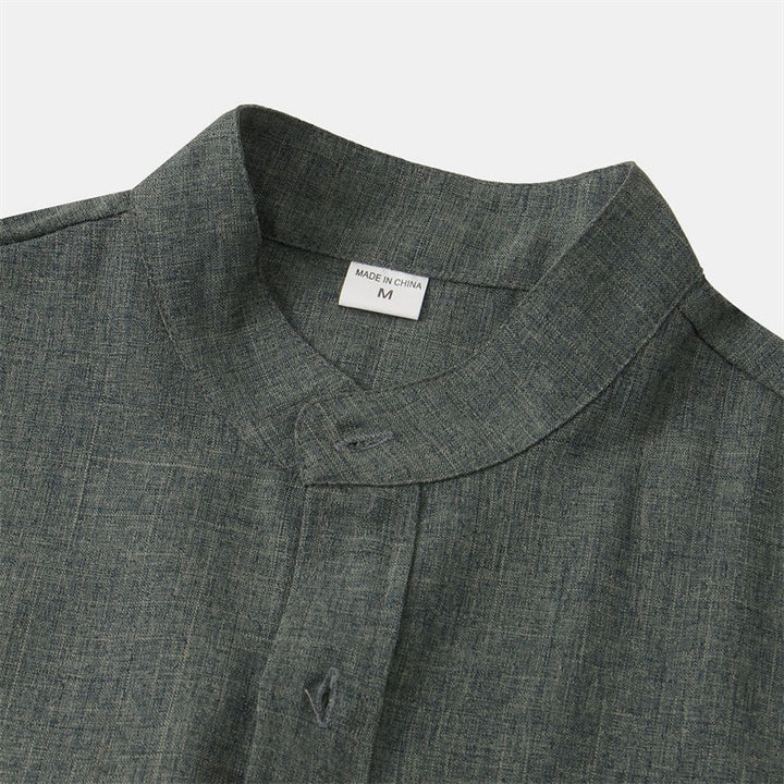 Chemise d'été en coton et lin à manches courtes et boutons pour homme avec poche Motif Buddha Stones