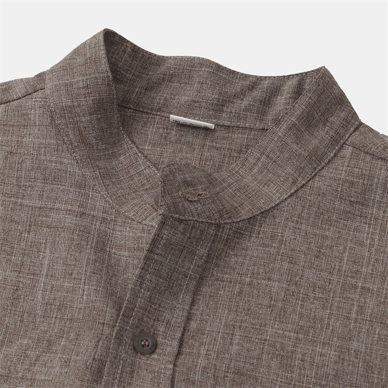 Chemise d'été en coton et lin à manches courtes et boutons pour homme avec poche Motif Buddha Stones
