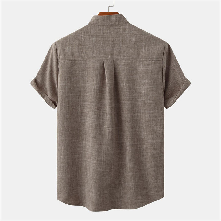 Chemise d'été en coton et lin à manches courtes et boutons pour homme avec poche Motif Buddha Stones