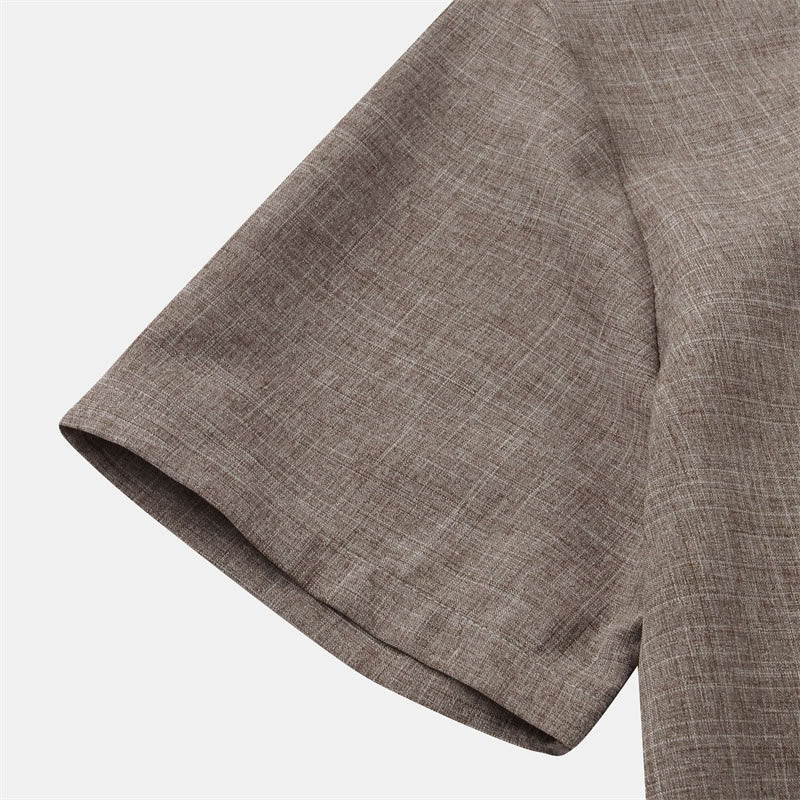 Chemise d'été en coton et lin à manches courtes et boutons pour homme avec poche Motif Buddha Stones