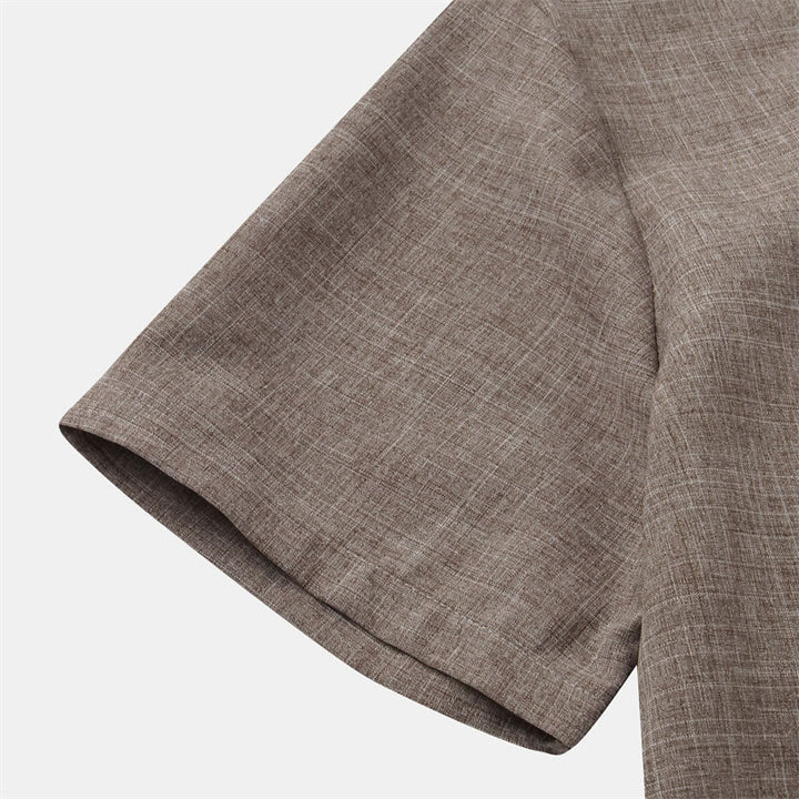 Chemise d'été en coton et lin à manches courtes et boutons pour homme avec poche Motif Buddha Stones