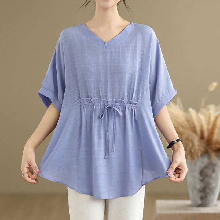 T-shirt décontracté à manches mi-longues et boutons pour femme, motif Buddha Stones
