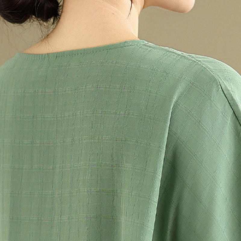 T-shirt décontracté à manches mi-longues et boutons pour femme, motif Buddha Stones