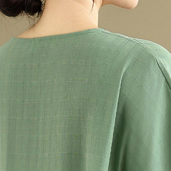T-shirt décontracté à manches mi-longues et boutons pour femme, motif Buddha Stones