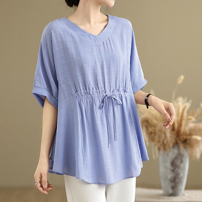 T-shirt décontracté à manches mi-longues et boutons pour femme, motif Buddha Stones