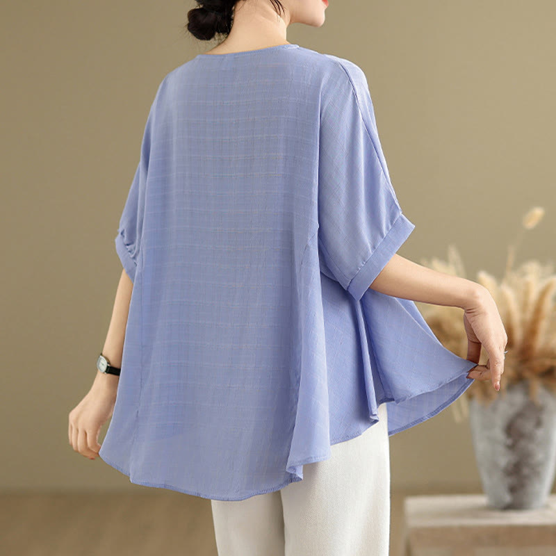 T-shirt décontracté à manches mi-longues et boutons pour femme, motif Buddha Stones
