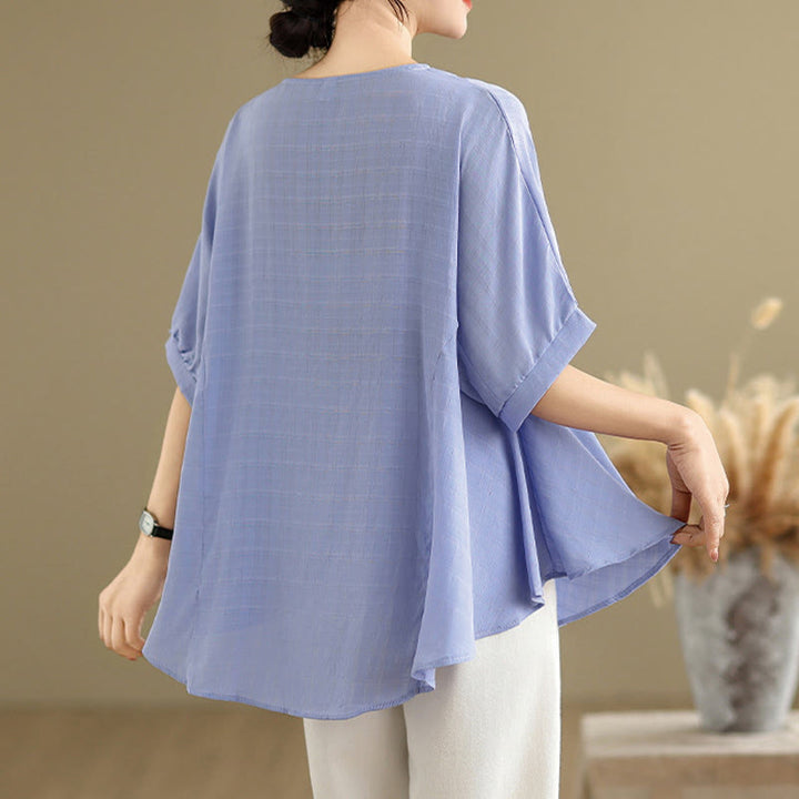 T-shirt décontracté à manches mi-longues et boutons pour femme, motif Buddha Stones