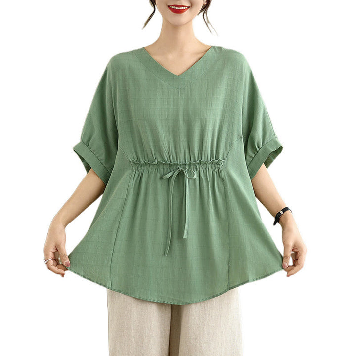 T-shirt décontracté à manches mi-longues et boutons pour femme, motif Buddha Stones