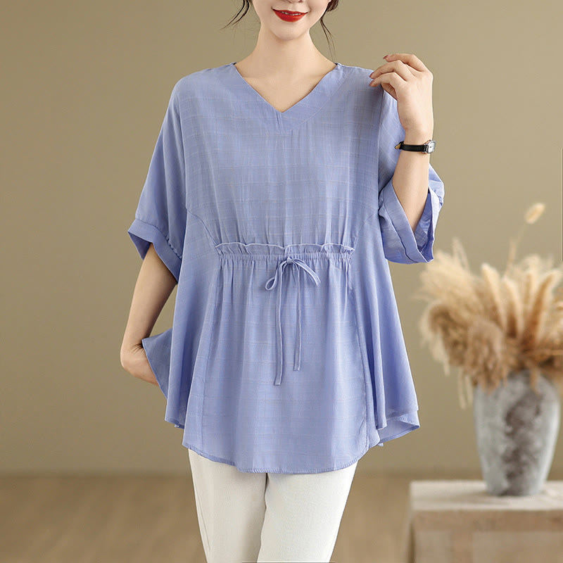 T-shirt décontracté à manches mi-longues et boutons pour femme, motif Buddha Stones - BleuetBleu - US12，UK/AU16，EU44 (2XL) - image 0