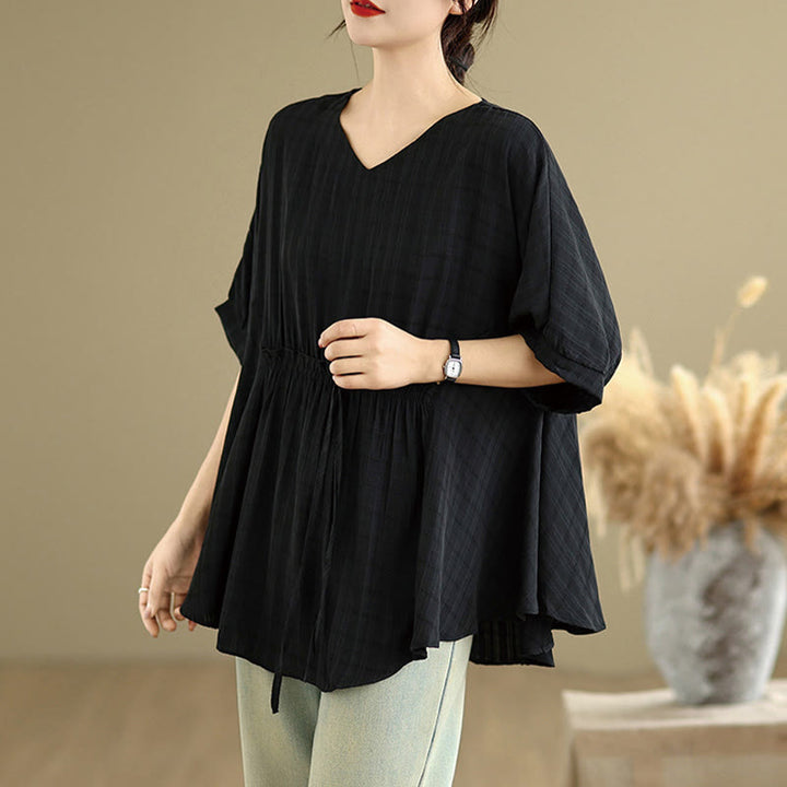 T-shirt décontracté à manches mi-longues et boutons pour femme, motif Buddha Stones