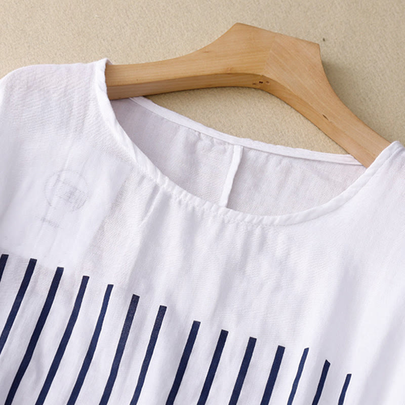 T-shirt décontracté à manches courtes en coton et lin pour femme, motif imprimé Buddha Stones - image 13