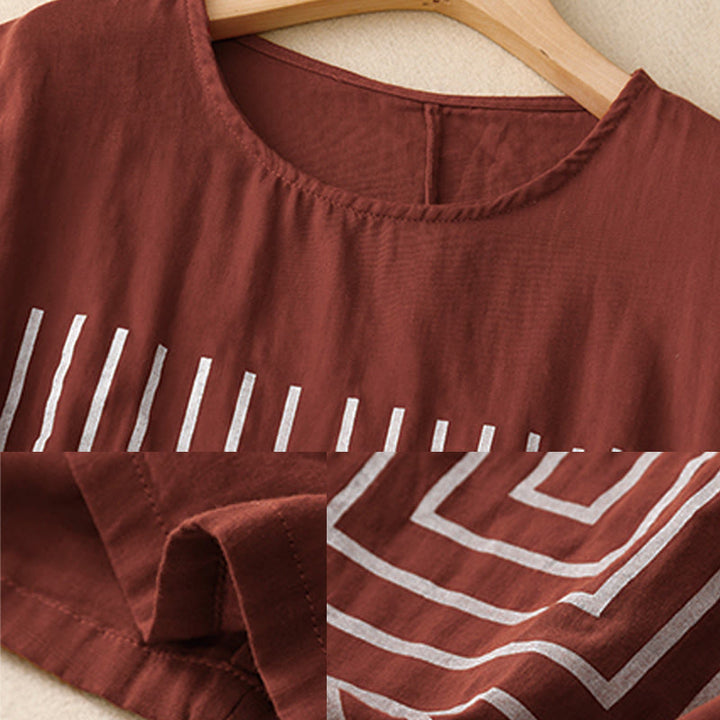 T-shirt décontracté à manches courtes en coton et lin pour femme, motif imprimé Buddha Stones - image 8