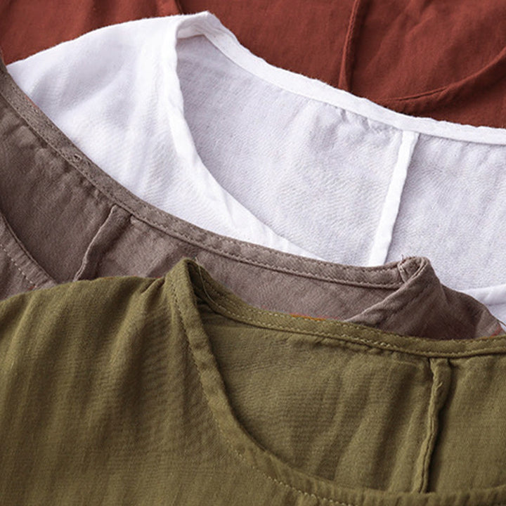 T-shirt décontracté à manches courtes en coton et lin pour femme, motif imprimé Buddha Stones - image 22