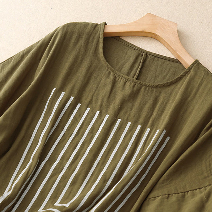 T-shirt décontracté à manches courtes en coton et lin pour femme, motif imprimé Buddha Stones - image 1