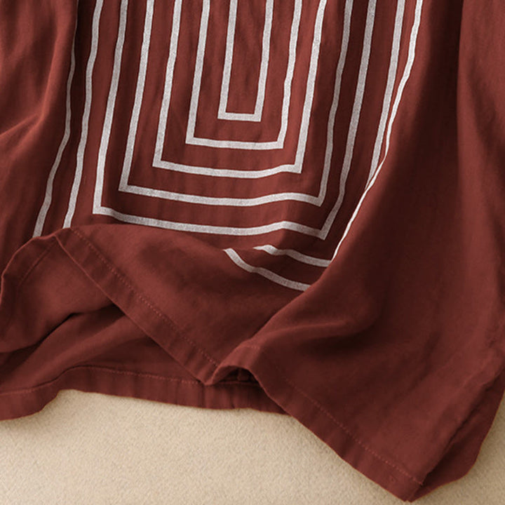 T-shirt décontracté à manches courtes en coton et lin pour femme, motif imprimé Buddha Stones - image 10