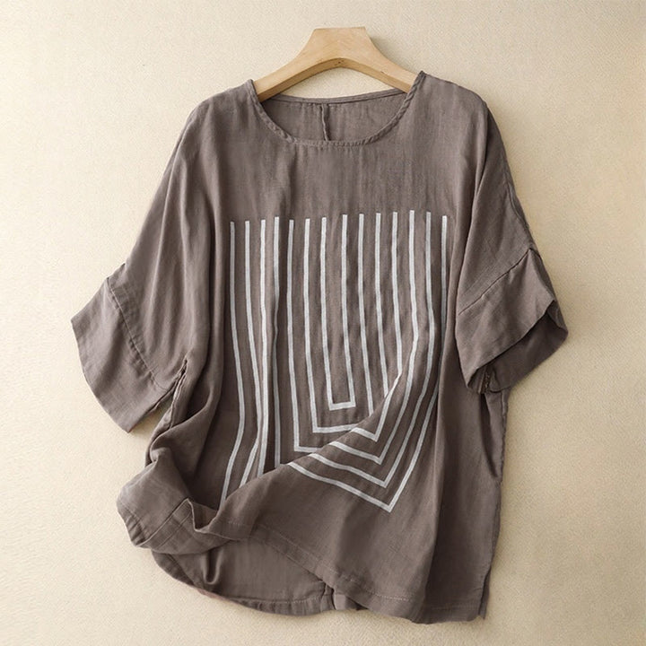 T-shirt décontracté à manches courtes en coton et lin pour femme, motif imprimé Buddha Stones - RosyBrown - US12，UK/AU16，EU44 (2XL) - image 18