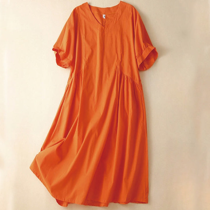 Robe midi décontractée en coton à manches courtes et col en V avec poches et motif Buddha Stones - OrangeRouge - US8-10，UK/AU12-14，EU40-42 (2XL) - image 4