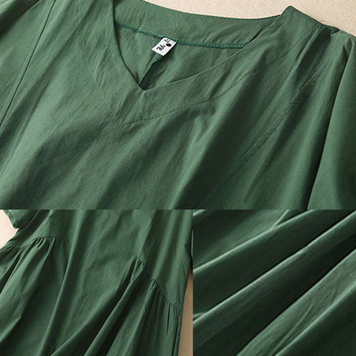 Robe midi décontractée en coton à manches courtes et col en V avec poches et motif Buddha Stones - image 3