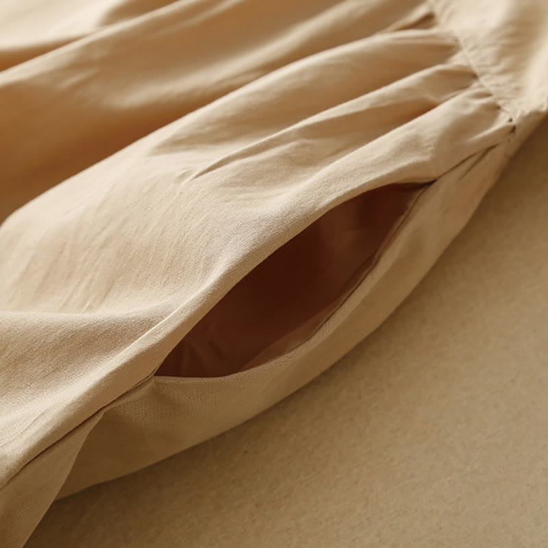 Robe midi décontractée en coton à manches courtes et col en V avec poches et motif Buddha Stones - image 11