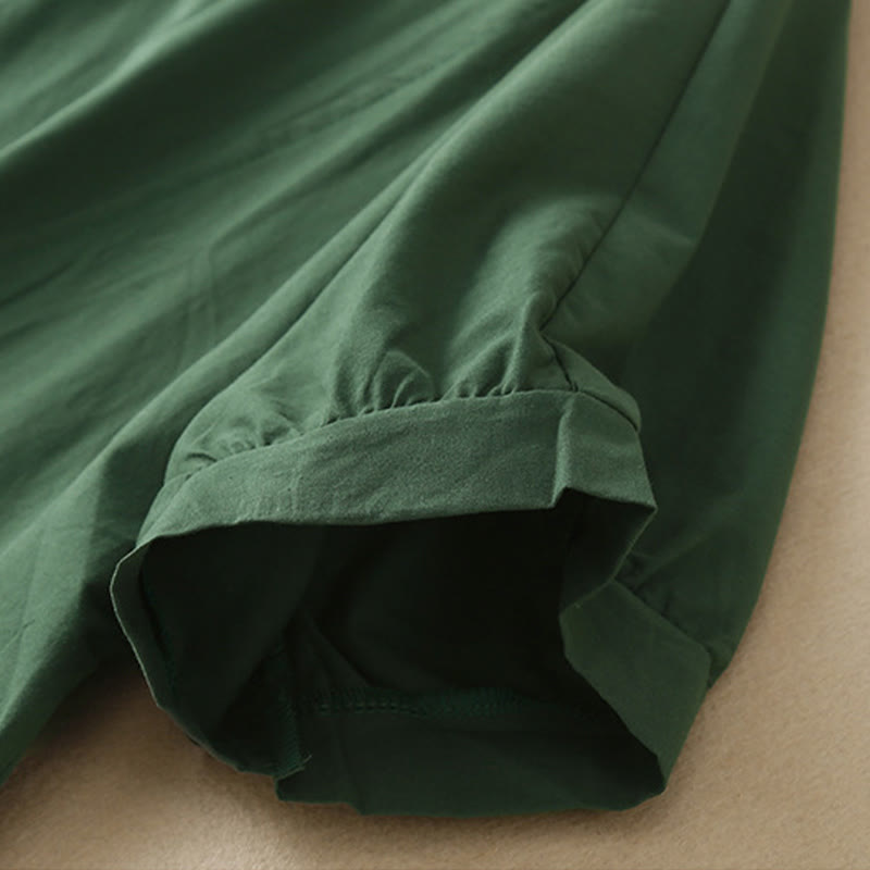 Robe midi décontractée en coton à manches courtes et col en V avec poches et motif Buddha Stones - image 1