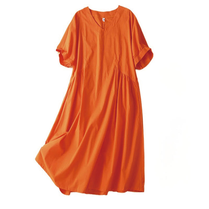 Robe midi décontractée en coton à manches courtes et col en V avec poches et motif Buddha Stones - image 8