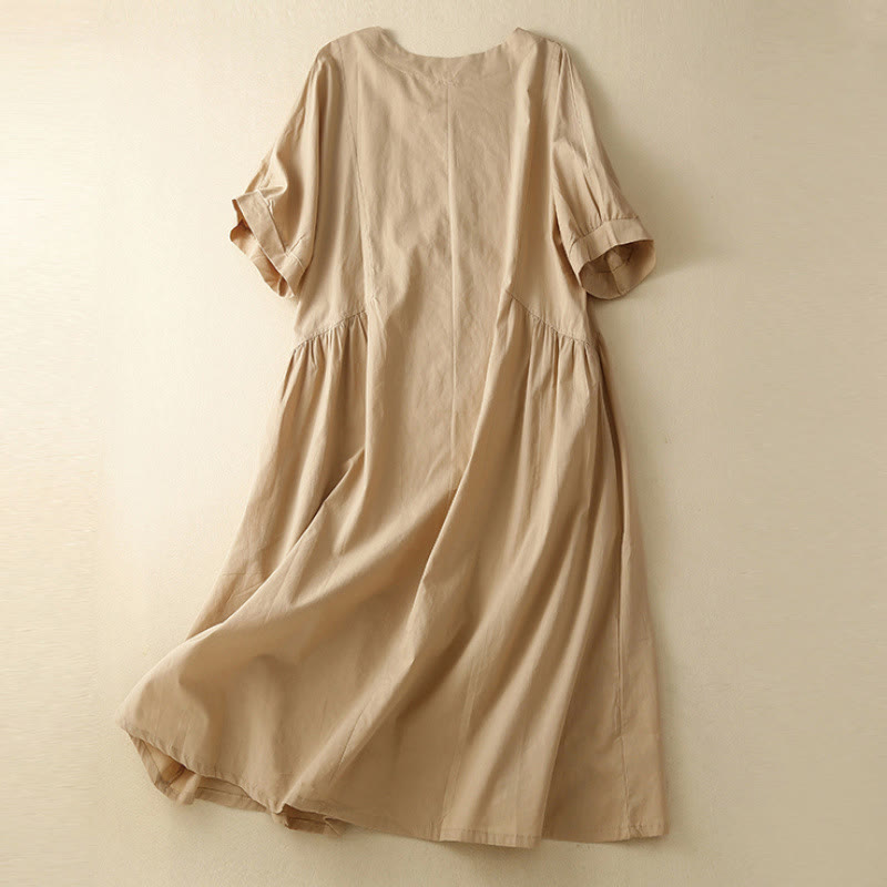 Robe midi décontractée en coton à manches courtes et col en V avec poches et motif Buddha Stones - image 10