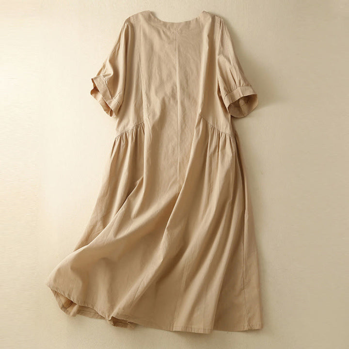 Robe midi décontractée en coton à manches courtes et col en V avec poches et motif Buddha Stones - image 10