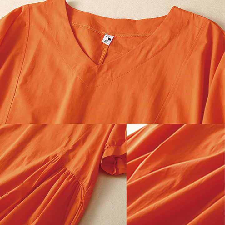 Robe midi décontractée en coton à manches courtes et col en V avec poches et motif Buddha Stones - image 7