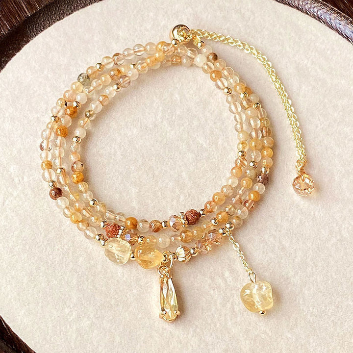 Bracelet multicouches en perles de citrine naturelle Buddha Stones - Citrine (Tour de poignet : 15-21 cm) - image 0