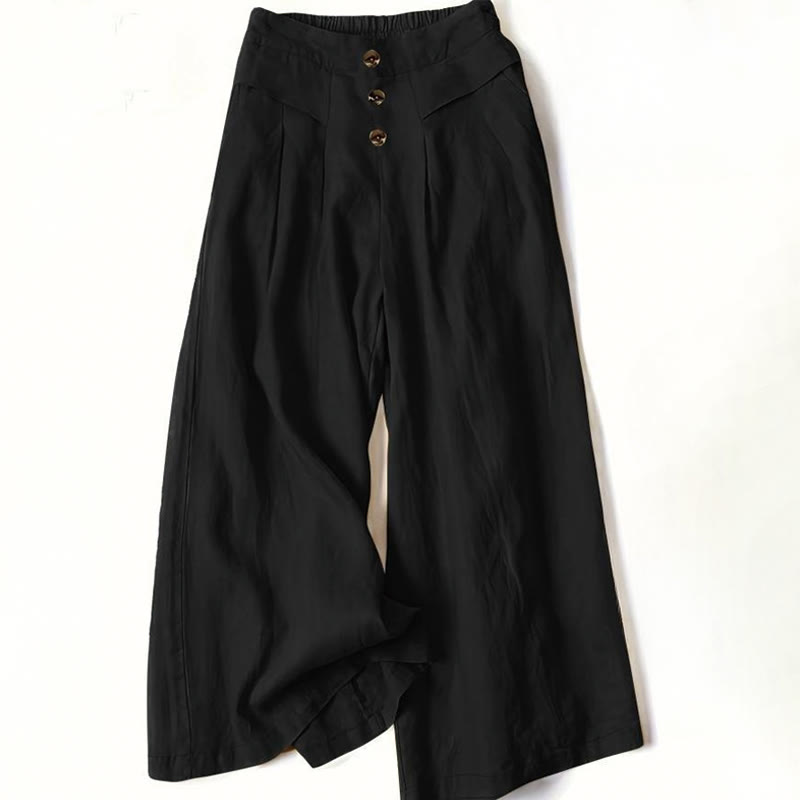 Pantalon large taille haute en coton pour femme, style rétro décontracté, avec poches, motif Buddha Stones - Noir - US12，UK/AU16，EU44 (XL) - image 6