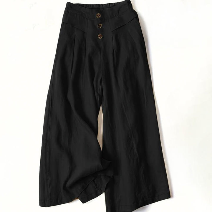Pantalon large taille haute en coton pour femme, style rétro décontracté, avec poches, motif Buddha Stones - Noir - US12，UK/AU16，EU44 (XL) - image 6