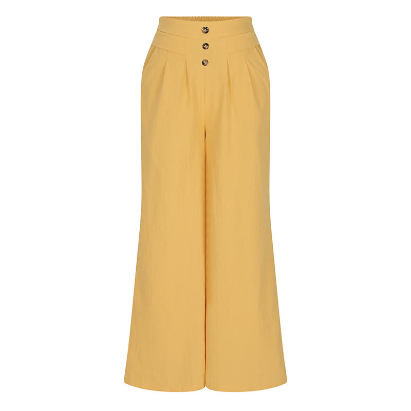 Pantalon large taille haute en coton pour femme, style rétro décontracté, avec poches, motif Buddha Stones - image 2