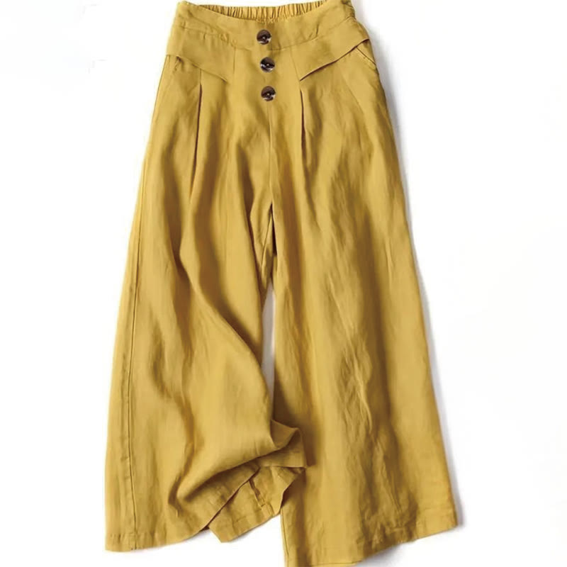 Pantalon large taille haute en coton pour femme, style rétro décontracté, avec poches, motif Buddha Stones - Or - US12，UK/AU16，EU44 (XL) - image 1
