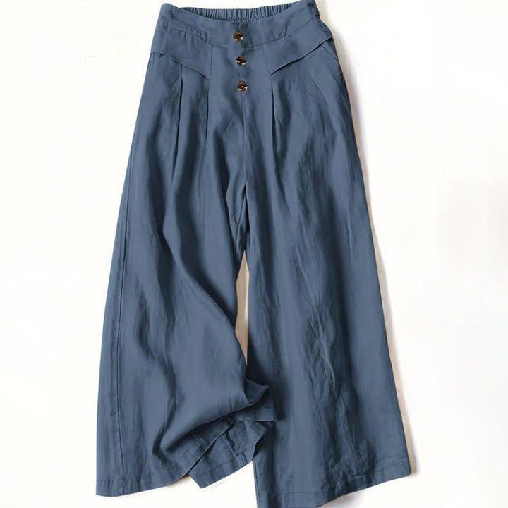 Pantalon large taille haute en coton pour femme, style rétro décontracté, avec poches, motif Buddha Stones - Bleu acier - US12，UK/AU16，EU44 (XL) - image 9