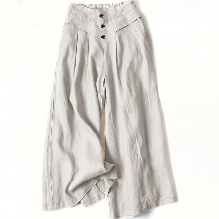 Pantalon large taille haute en coton pour femme, style rétro décontracté, avec poches, motif Buddha Stones - FloralBlanc - US12，UK/AU16，EU44 (XL) - image 5