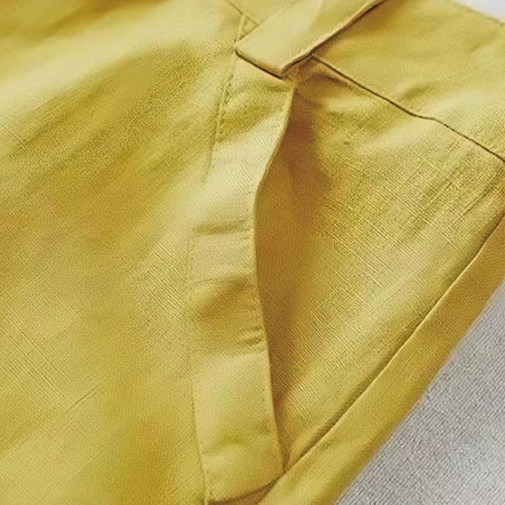 Pantalon large décontracté Buddha Stones uni taille haute en coton et lin pour femme avec poches
