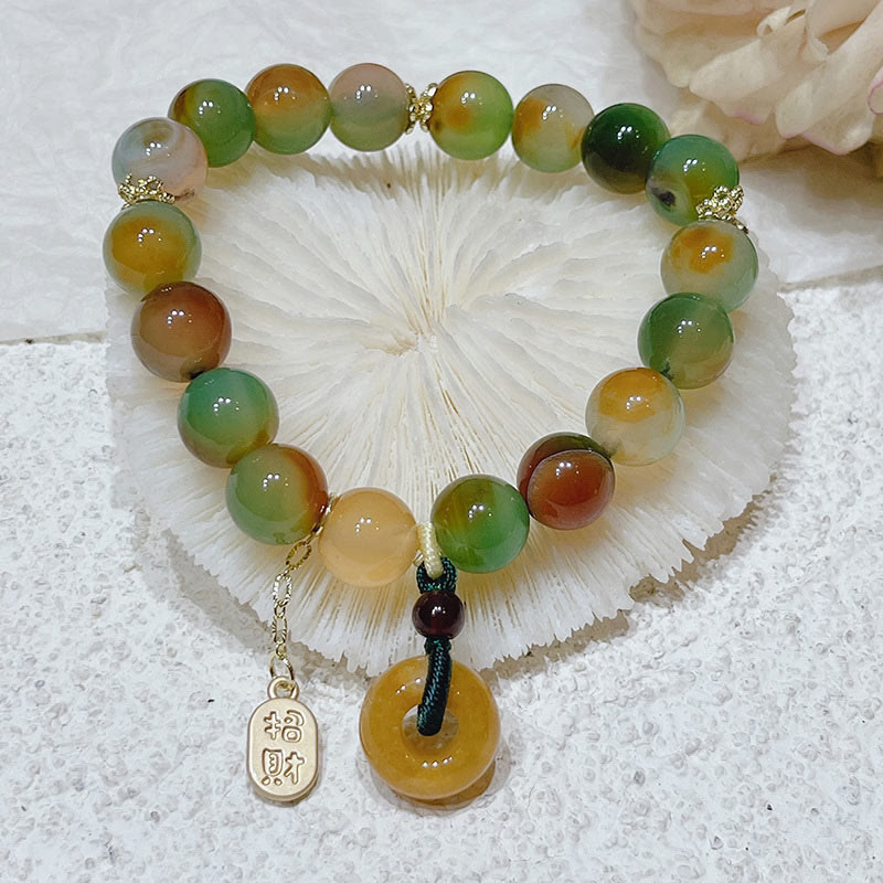 Bracelet d'équilibre Nafu avec boucle de paix et Buddha Stones , agate paon et topaze