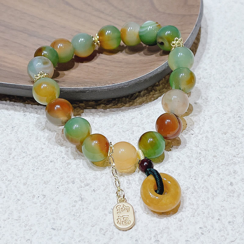 Bracelet d'équilibre Nafu avec boucle de paix et Buddha Stones , agate paon et topaze