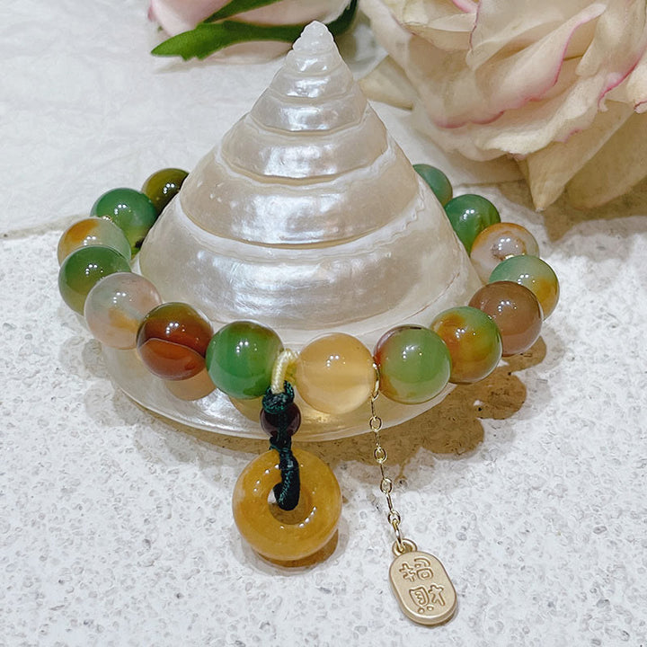 Bracelet d'équilibre Nafu avec boucle de paix et Buddha Stones , agate paon et topaze