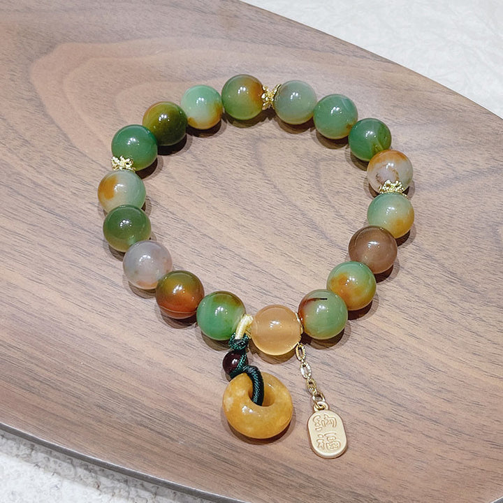 Bracelet d'équilibre Nafu avec boucle de paix et Buddha Stones , agate paon et topaze