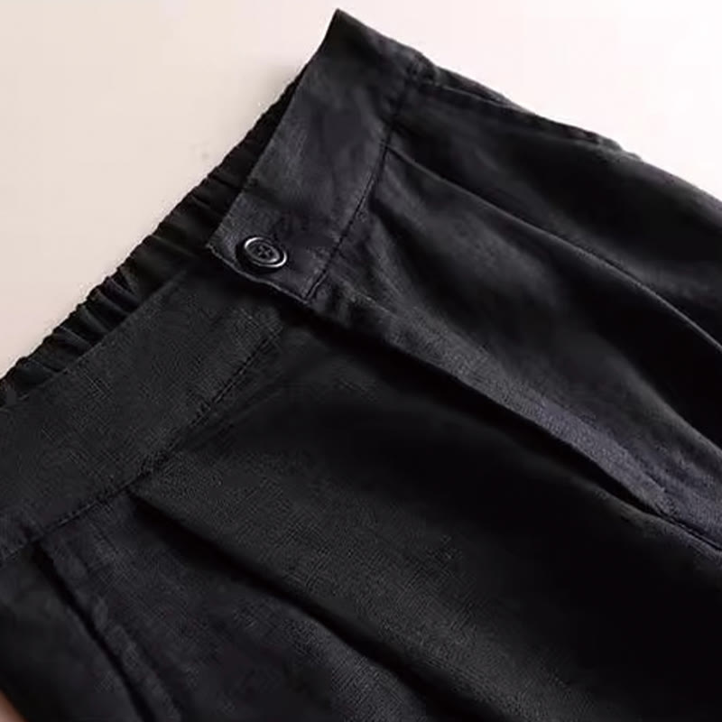 Pantalon large en coton et lin pour femme avec cordon de serrage, couleur Buddha Stones , longueur 7-8, avec poches