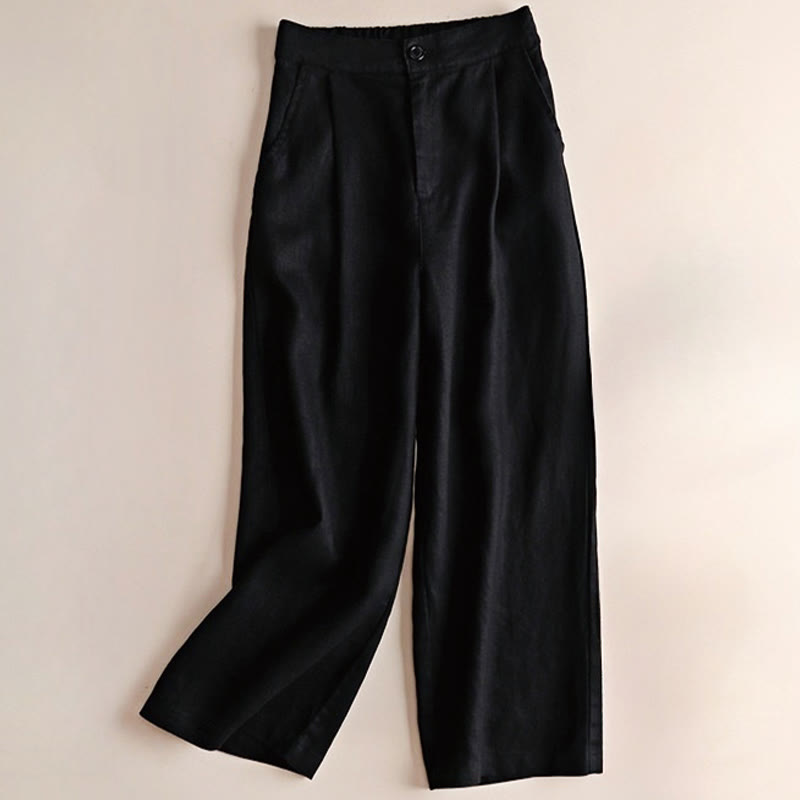 Pantalon large en coton et lin pour femme avec cordon de serrage, couleur Buddha Stones , longueur 7-8, avec poches