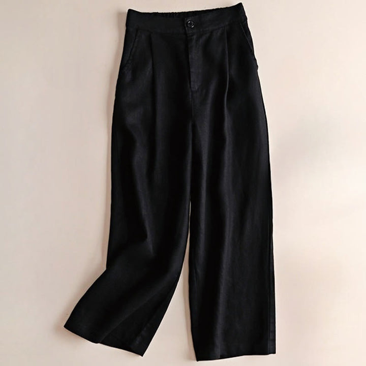 Pantalon large en coton et lin pour femme avec cordon de serrage, couleur Buddha Stones , longueur 7-8, avec poches