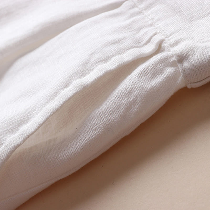 Pantalon large pour femme en coton et lin, couleur unie, Buddha Stones Commute, longueur 7-8, avec poches - image 10