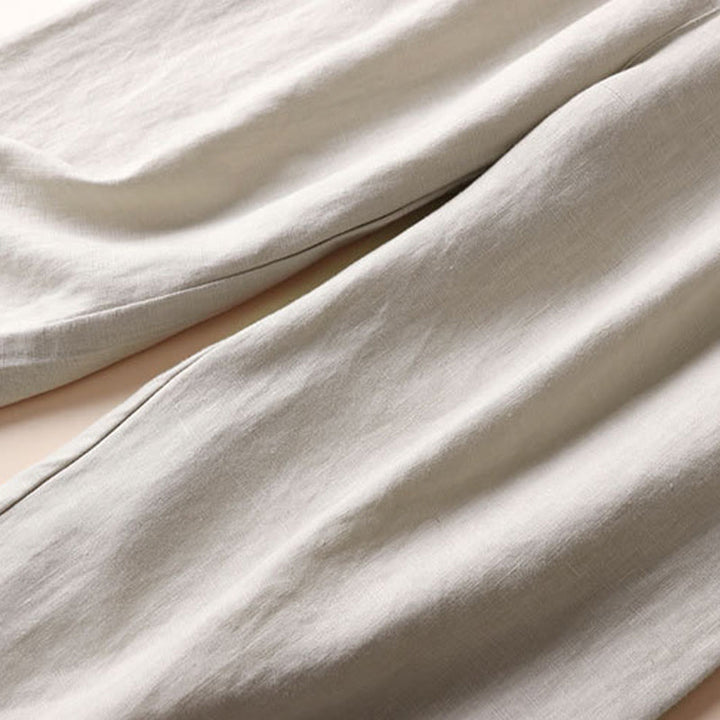 Pantalon large pour femme en coton et lin, couleur unie, Buddha Stones Commute, longueur 7-8, avec poches - image 5