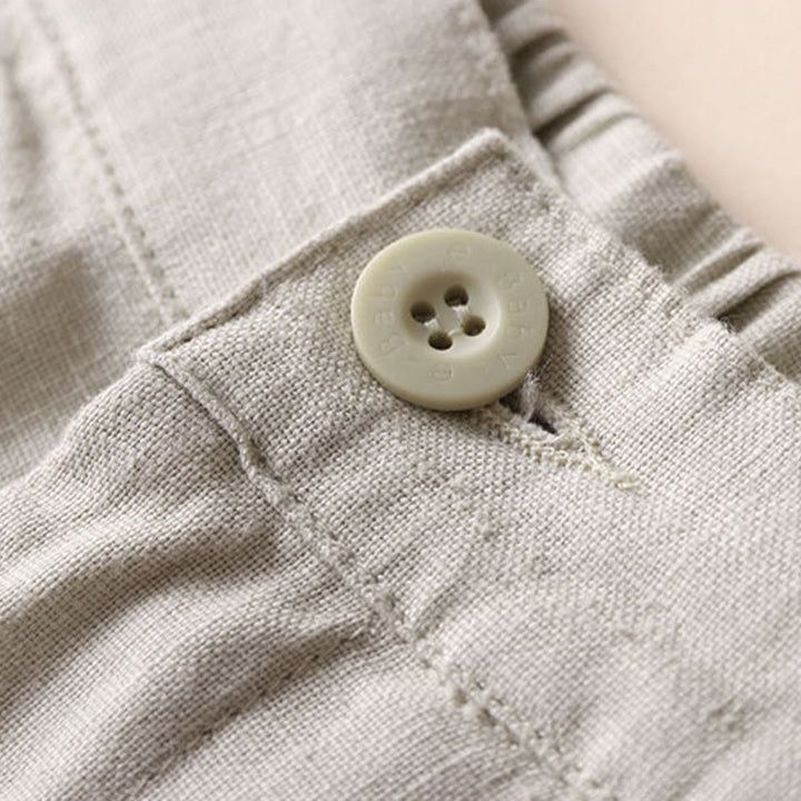 Pantalon large pour femme en coton et lin, couleur unie, Buddha Stones Commute, longueur 7-8, avec poches - image 1